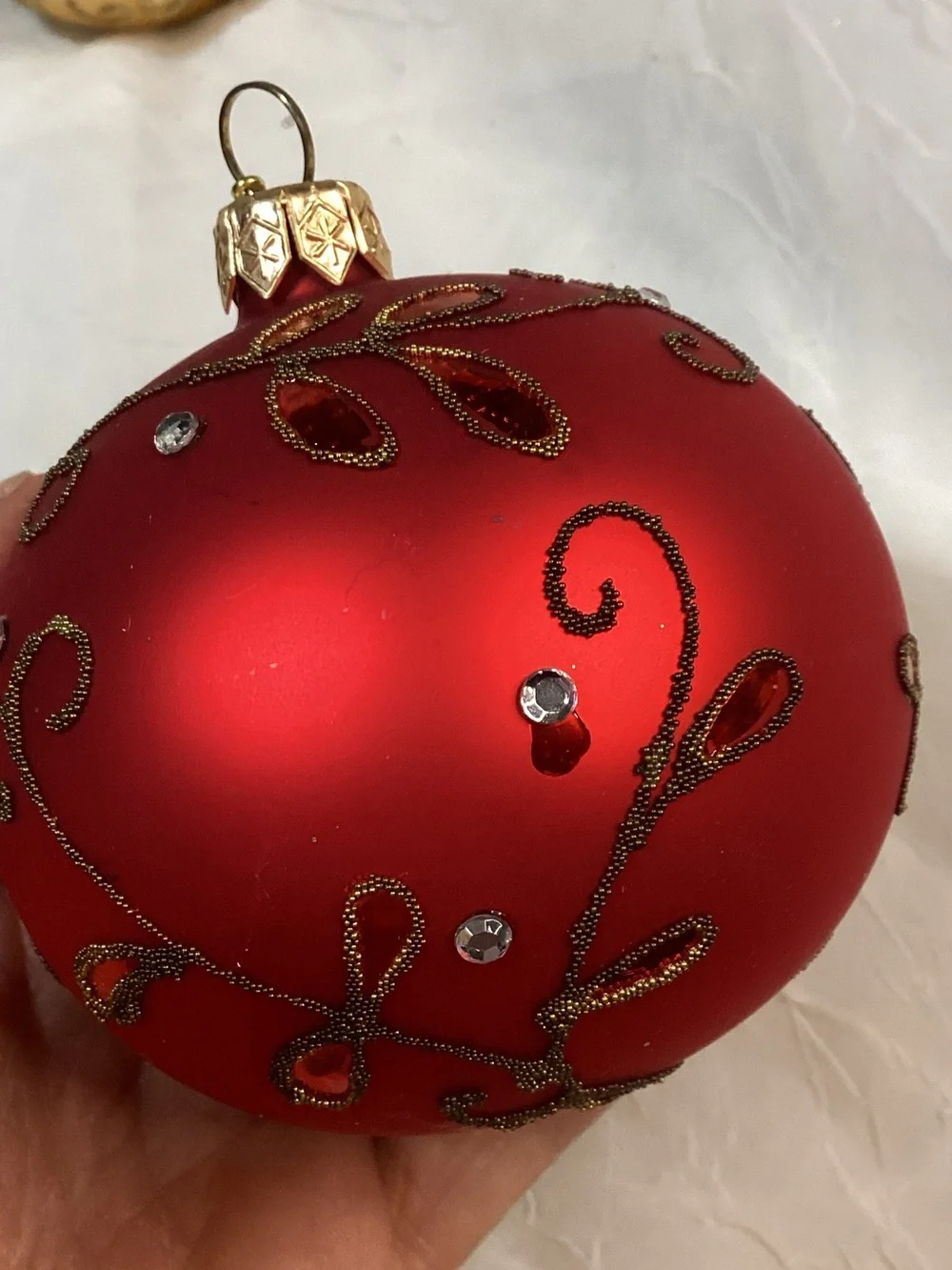 Demdaco Red & Gold Decorative Holiday Christmas Glass Ornament Set x3 Balls